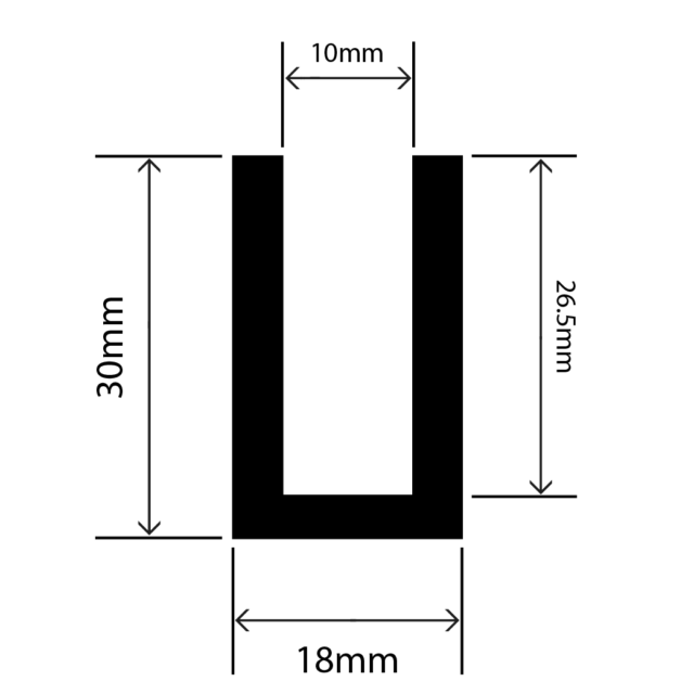 RC-I1513 - EPDM Square U Channel - 18mm x 30mm