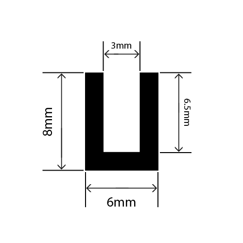 RC-I2015 - EPDM Square U Channel - 6mm x 8mm