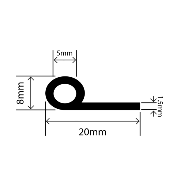 RCSP20X1.5S-01 - High Temperature Silicone P Extrusion - 20mm x 8mm