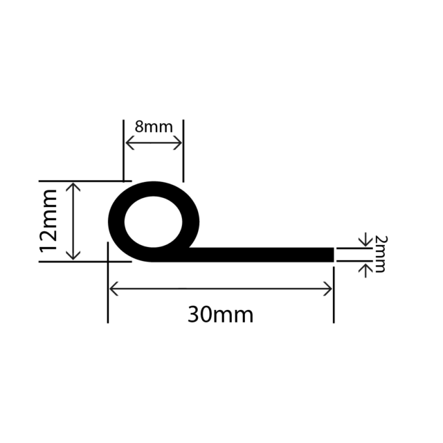 RCSP30X2S-01 - High Temperature Silicone P Extrusion - 30mm x 12mm
