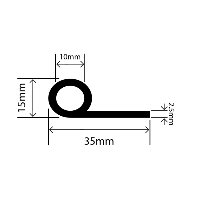 RCSP35X2.5S-01 - High Temperature Silicone P Extrusion - 35mm x 15mm