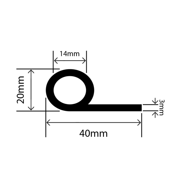 RCSP40X3S-01 - High Temperature Silicone P Extrusion - 40mm x 20mm