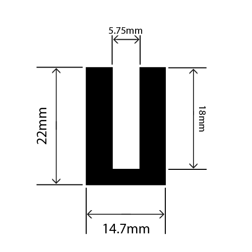 epdm square u channel - 14.7mm x 22mm