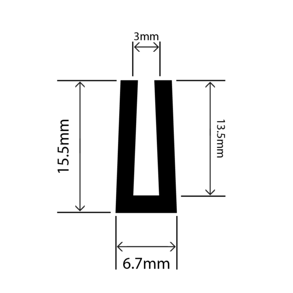 epdm square u channel - 6.7mm x 15.5mm