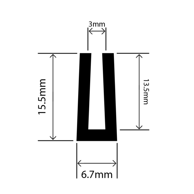 epdm square u channel - 6.7mm x 15.5mm