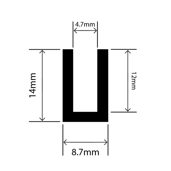 epdm square u channel - 8.7mm x 14mm