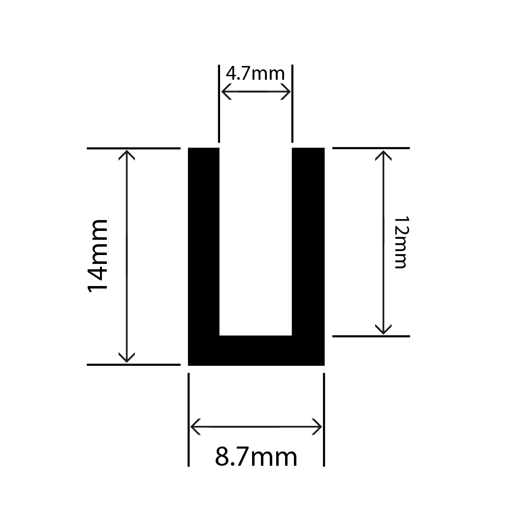 epdm square u channel - 8.7mm x 14mm