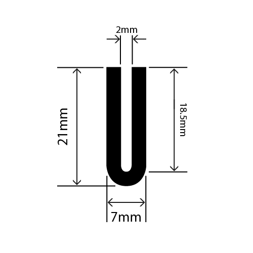 epdm u channel - 7mm x 21mm