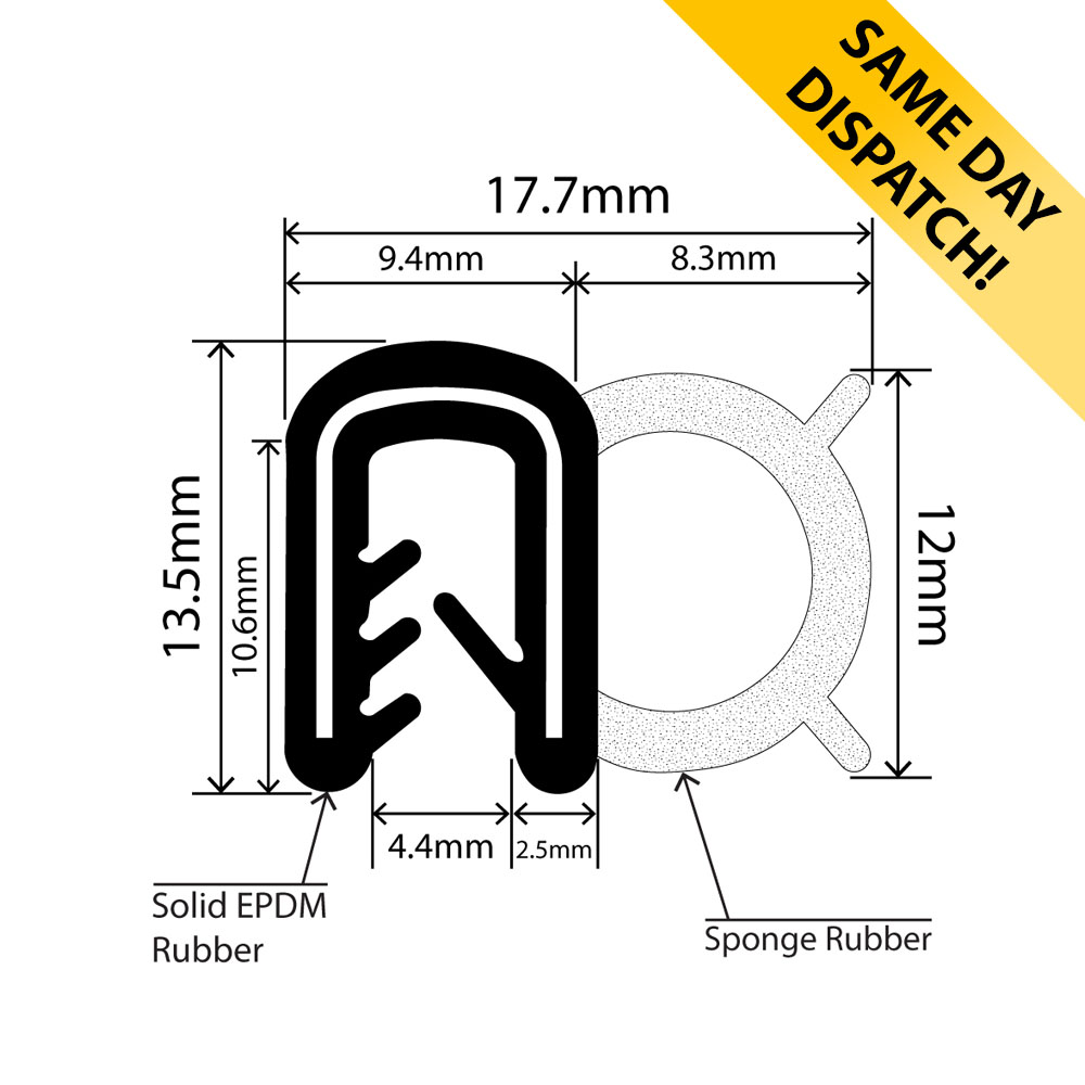 RCK-0008 - Self-Grip Door Seal - 17.7mm x 13.5mm