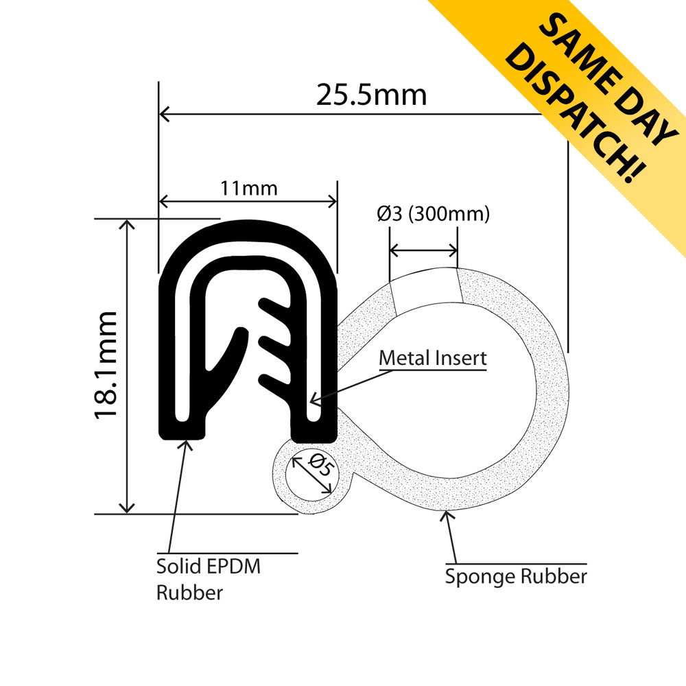 RCK-0029 - Self-Grip Door Seal - 25.5mm x 18.1mm