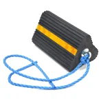 Hi-Vis Rubber Wheel Chock - 150mm x 170mm - Angled view with rope handle