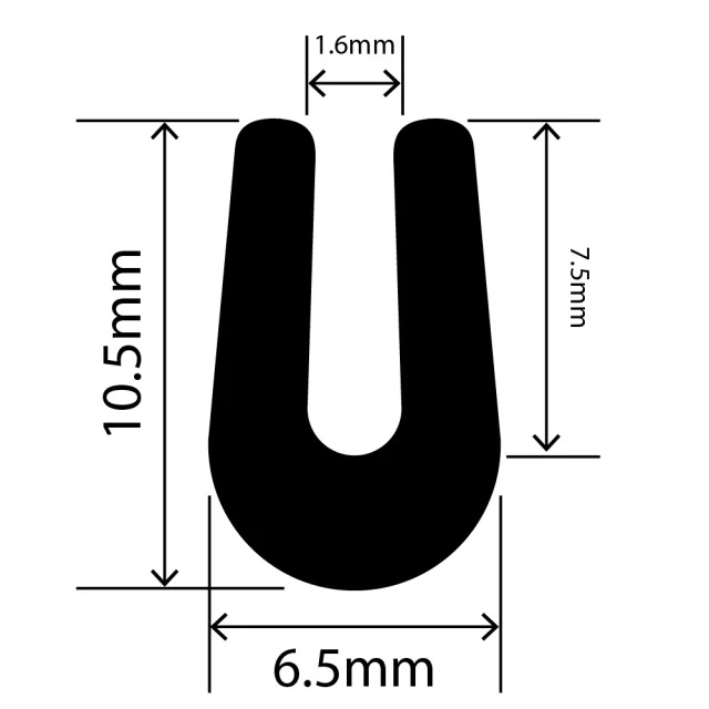 RC-I0429 Neoprene U Channel 6.5mm x 10.5mm