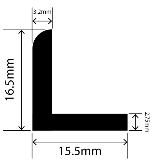 RCAP15X16.5L EPDM L Profile 15.5mm x 16.5mm