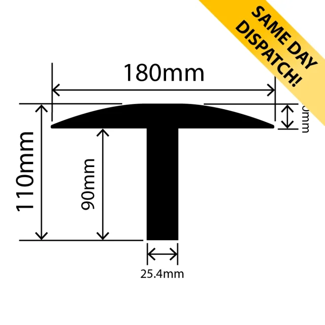 RC01110-180 - Weighbridge Rubber T Section - 180mm x 90mm x 3m - Available for same day dispatch