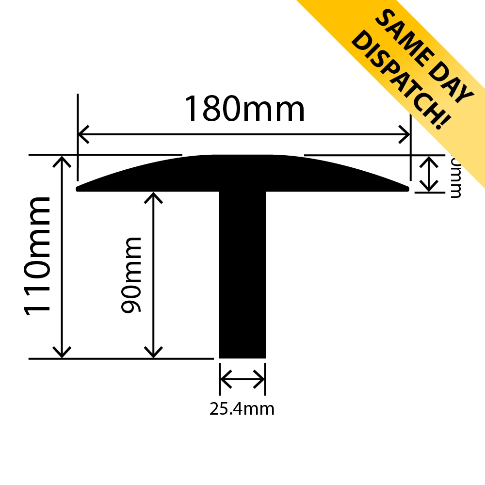 RC01110-180 - Weighbridge Rubber T Section - 180mm x 90mm x 3m - Available for same day dispatch