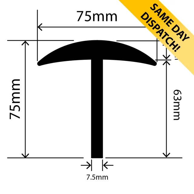 RC01110-7575 - Weighbridge Rubber T Section – 75mm x 75mm - Available for same day dispatch