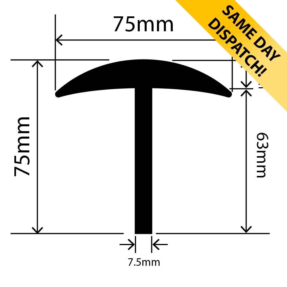 RC01110-7575 - Weighbridge Rubber T Section – 75mm x 75mm - Available for same day dispatch