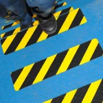 RC3406-HAZ Conformable Grip Tape - Black / Yellow Hazard Installed on Metal Steps