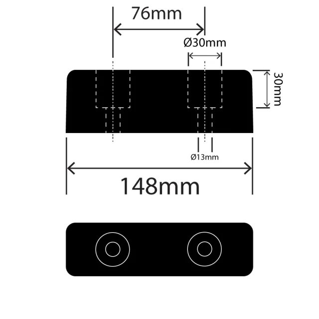 RC1330-50X50X148 - Rubber Dock Bumper - 50mm x 50mm x 148mm