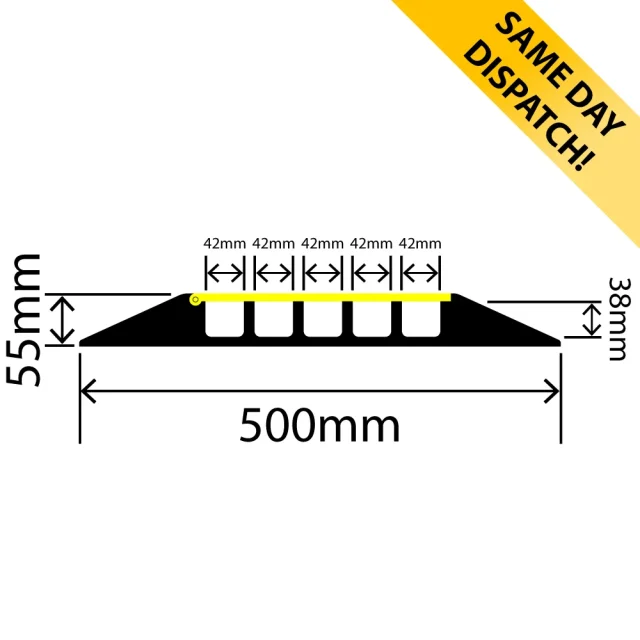 RC-HDCP-500X55 - Heavy-Duty Hi-Vis Cable Protector (1 Channel) - 500mm x 55mm x 0.9m - In stock for same day dispatch