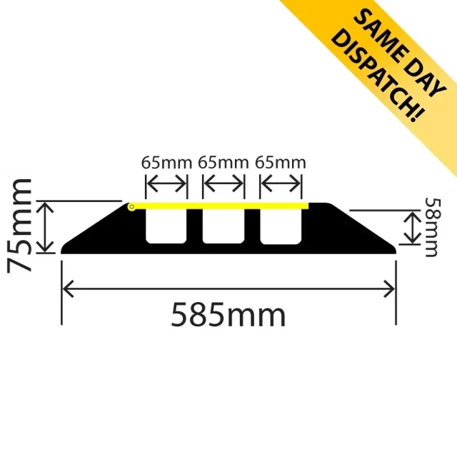 RC-HDCP-585X75 - Heavy-Duty Hi-Vis Cable Protector (3 Channel) - 585mm x 75mm x 0.9m - In stock for same day dispatch