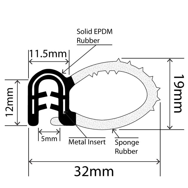 RCDS32X19L - Self-Grip Door Seal Weather Stripping - 32mm x 19mm
