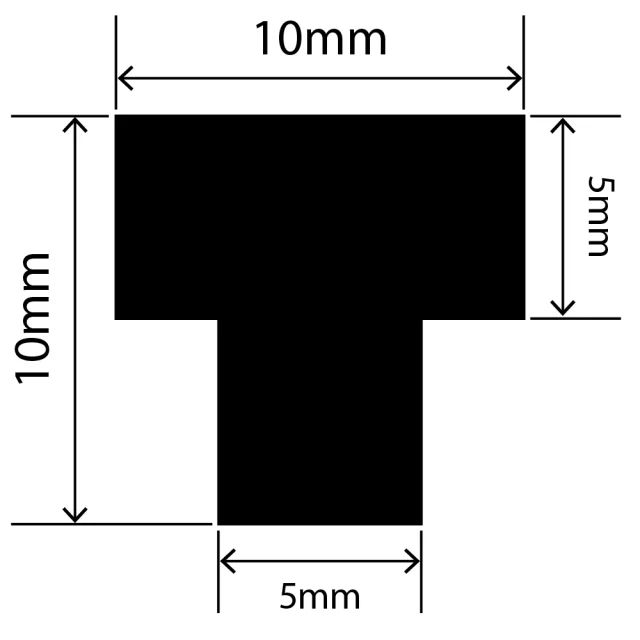RCST10X10V - Silicone T Seal Profile 10mm x 10mm x 25m
