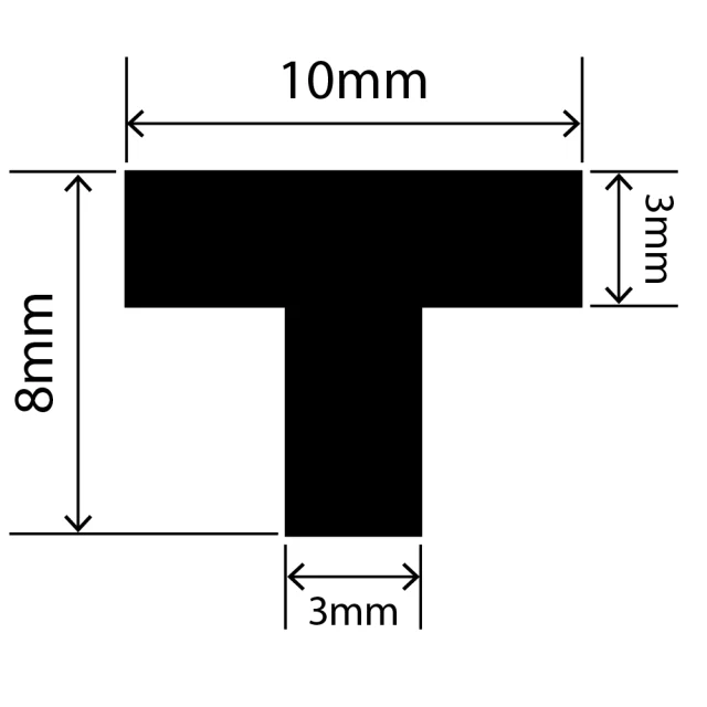 RCST10X8/2V - Silicone T Seal Profile 10mm x 8mm x 25m