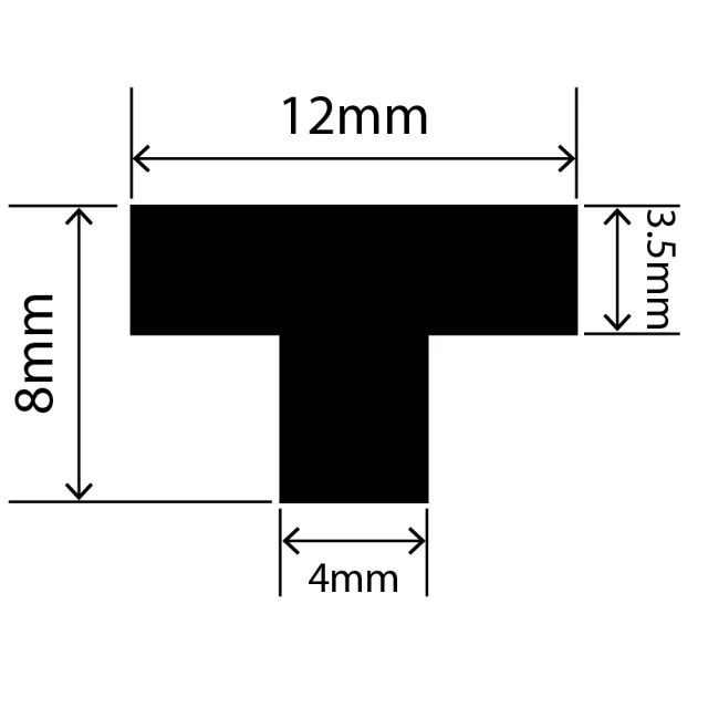 RCST12X8V - Silicone T Seal Profile 12mm x 8mm x 25m