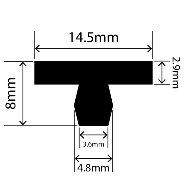 RCST14.5X8V - Silicone T Seal Profile 14.5mm x 8mm x 25m