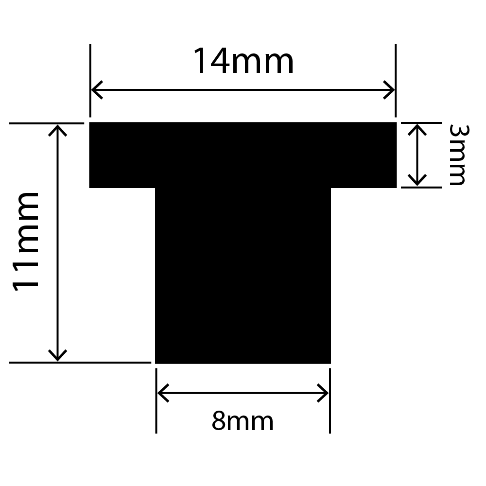 RCST14X11V - Silicone T Seal Profile 14mm x 11mm x 25m