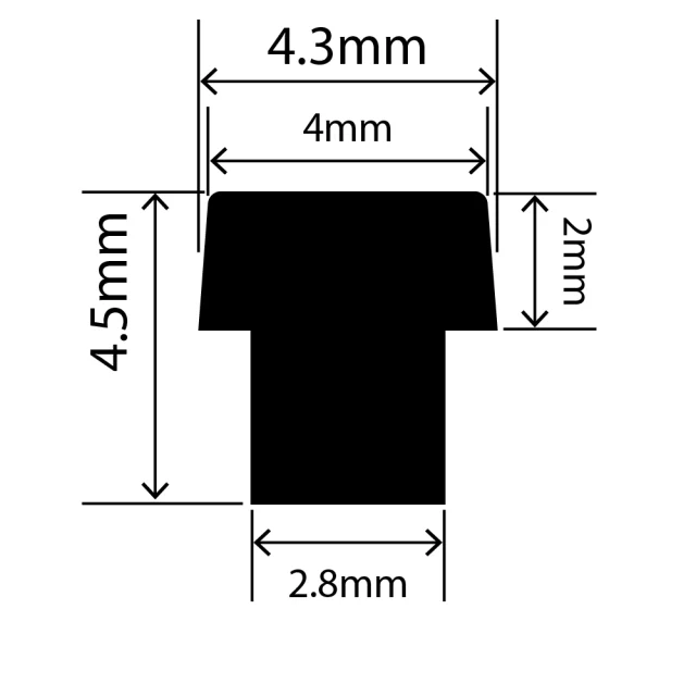 RCST4.3X4.5V - Silicone T Seal Profile 4.3mm x 4.5mm x 25m