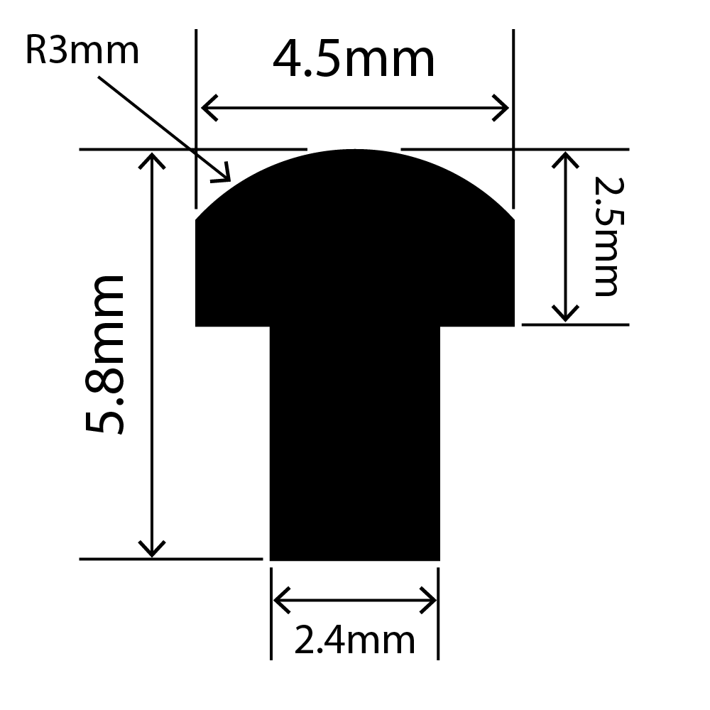 RCST4.5X5.8V - Silicone T Seal Profile 4.5mm x 5.8mm x 25m