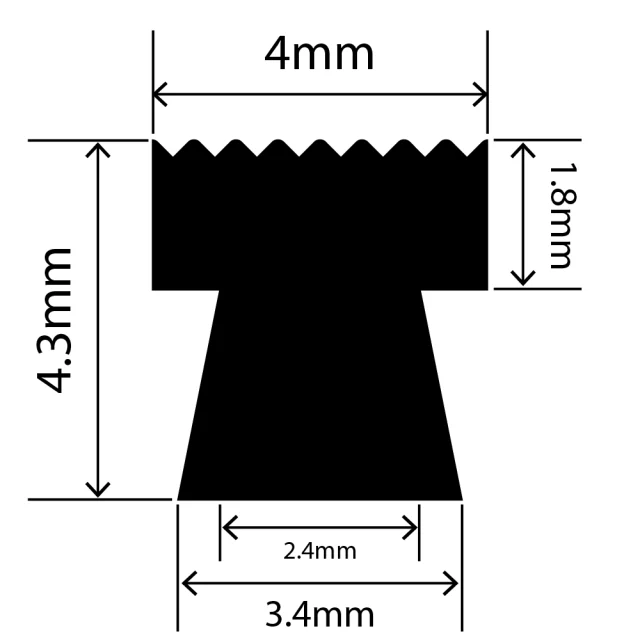 RCST4X4.3V - Silicone T Seal Profile 4mm x 4.3mm x 25m