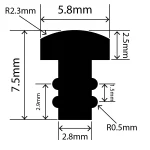 RCST5.8X7.5V - Silicone T Seal Profile 5.8mm x 7.5mm x 25m