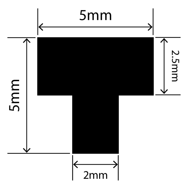 RCST5X5/2V - Silicone T Seal Profile 5mm x 5mm x 25m