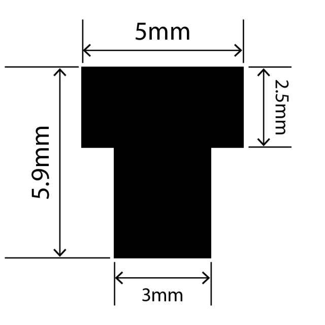 RCST5X5.9V - Silicone T Seal Profile 5mm x 5.9mm x 25m