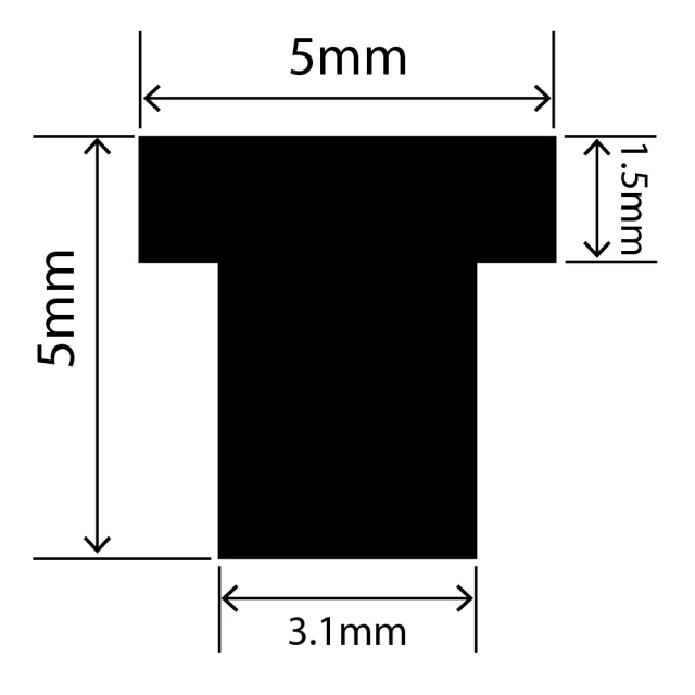 RCST5X5V - Silicone T Seal Profile 5mm x 5mm x 25m