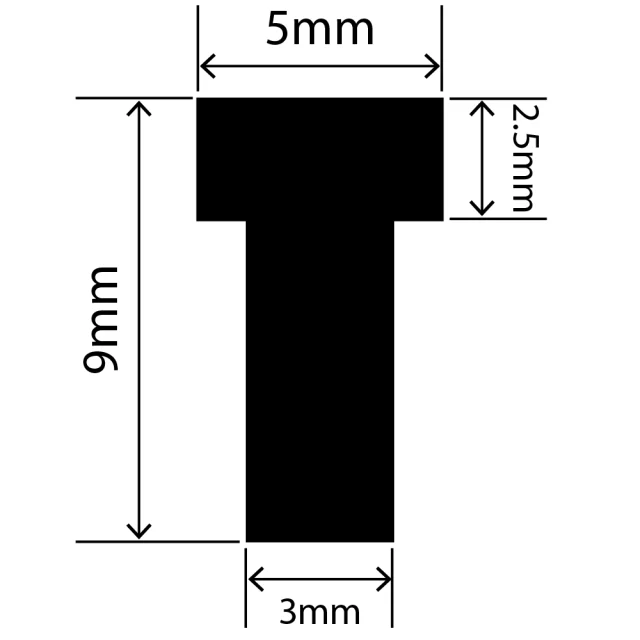 RCST5X9/2V - Silicone T Seal Profile 5mm x 9mm x 25m