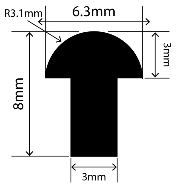 RCST6.3X8V - Silicone T Seal Profile 6.3mm x 8mm x 25m