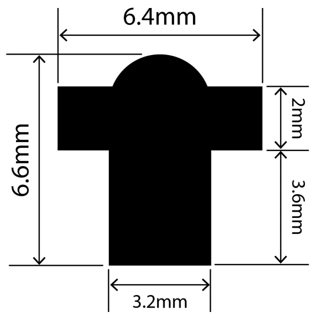 RCST6.4X6.6V - Silicone T Seal Profile 6.4mm x 6.6mm x 25m