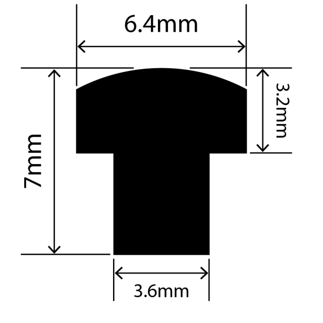 RCST6.4X7V - Silicone T Seal Profile 6.4mm x 7mm x 25m