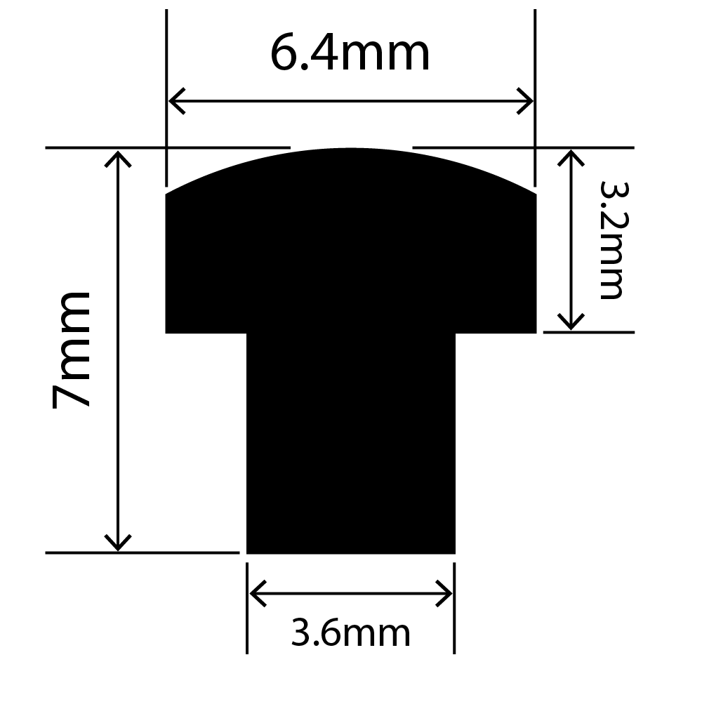 RCST6.4X7V - Silicone T Seal Profile 6.4mm x 7mm x 25m