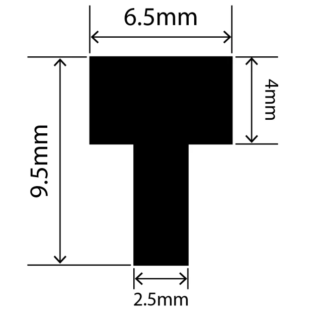 RCST6.5X9.5V - Silicone T Seal Profile 6.5mm x 9.5mm x 25m