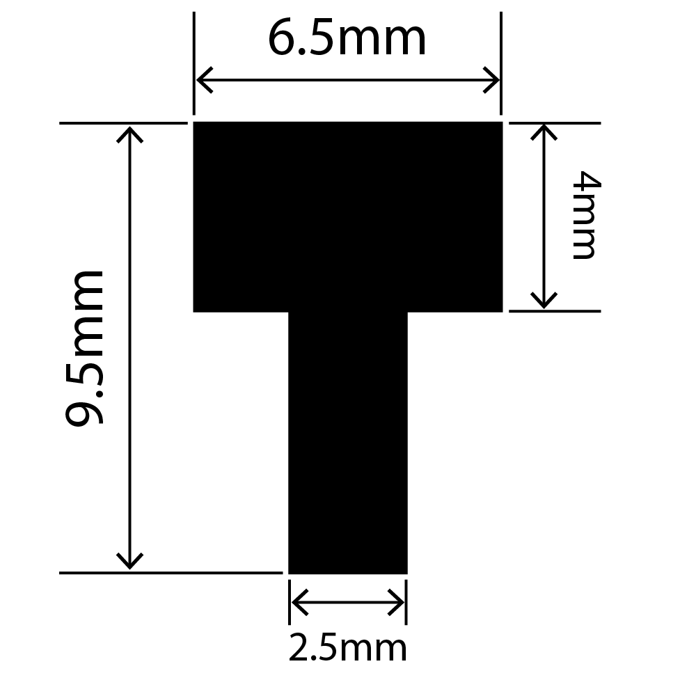 RCST6.5X9.5V - Silicone T Seal Profile 6.5mm x 9.5mm x 25m