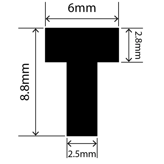 RCST6X8.8V - Silicone T Seal Profile 6mm x 8.8mm x 25m