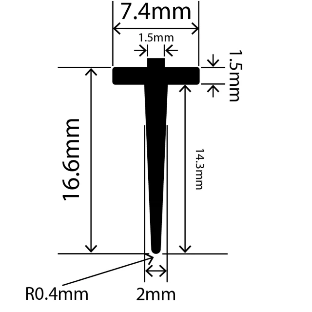 RCST7.4X16.6V - Silicone T Seal Profile 7.4mm x 16.6mm x 25m