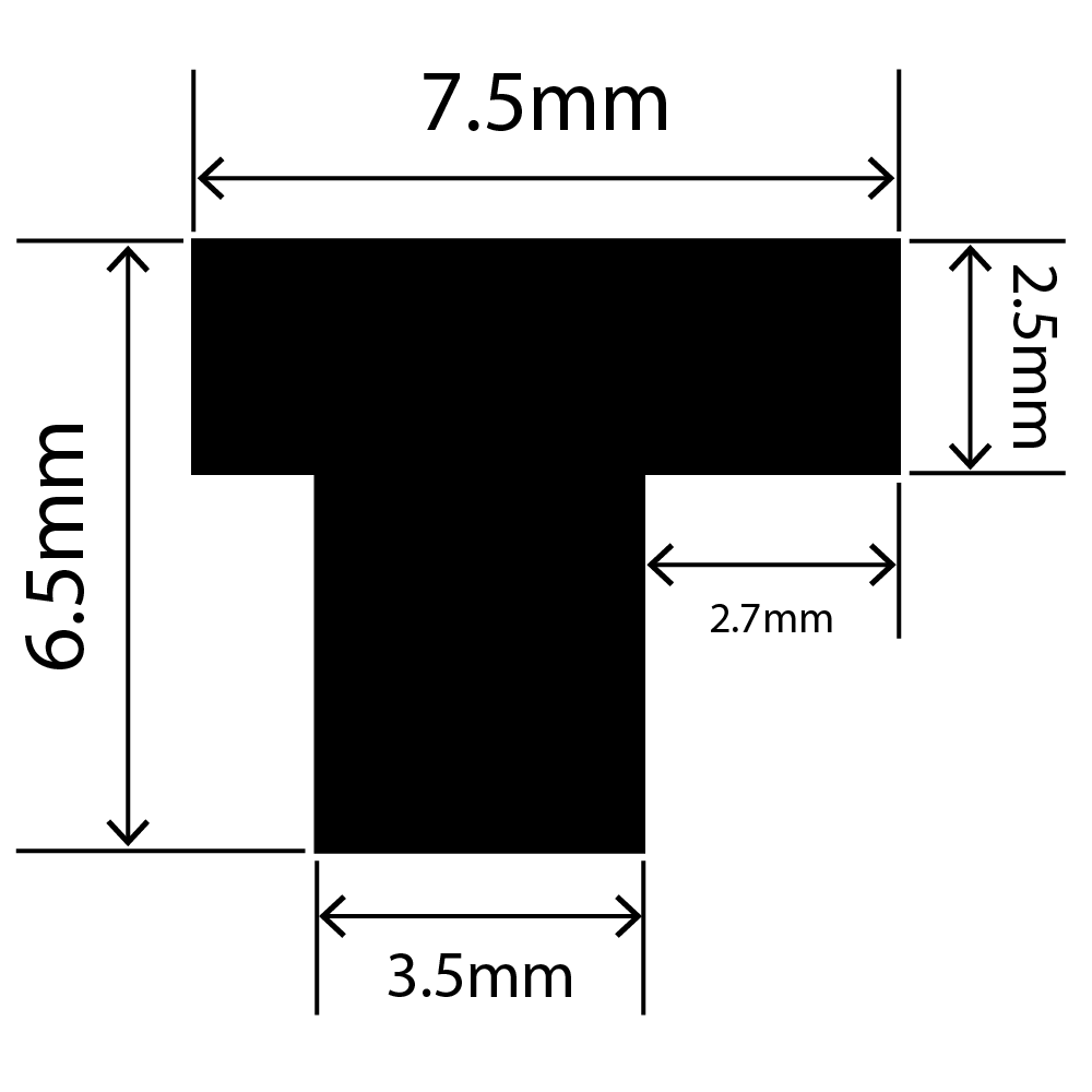 RCST7.5X6.5-2V - Silicone T Seal Profile 7.5mm x 6.5mm x 25m