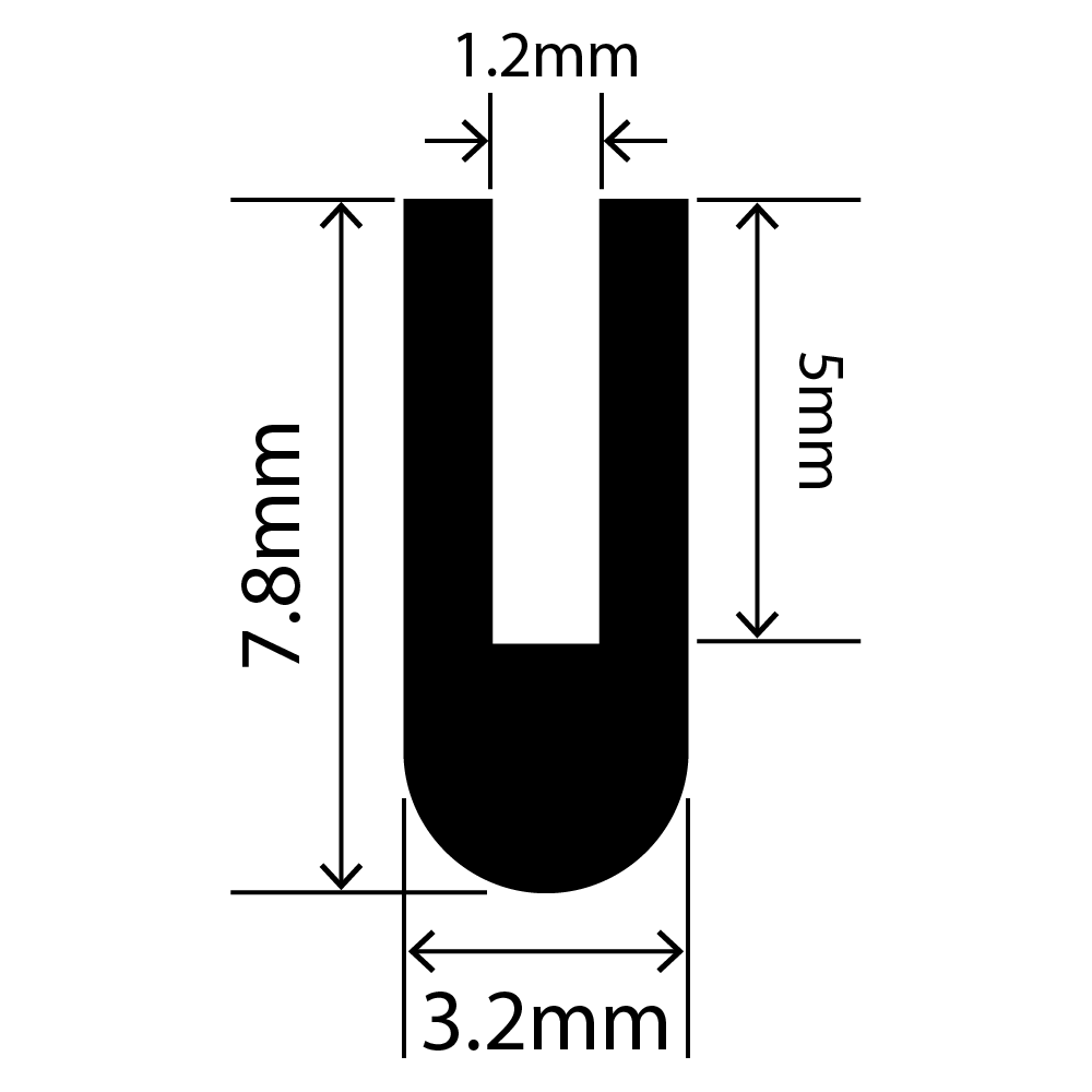 RCSRU3.2X7.8V - Silicone Round U Channel - 3.2mm x 7.8mm