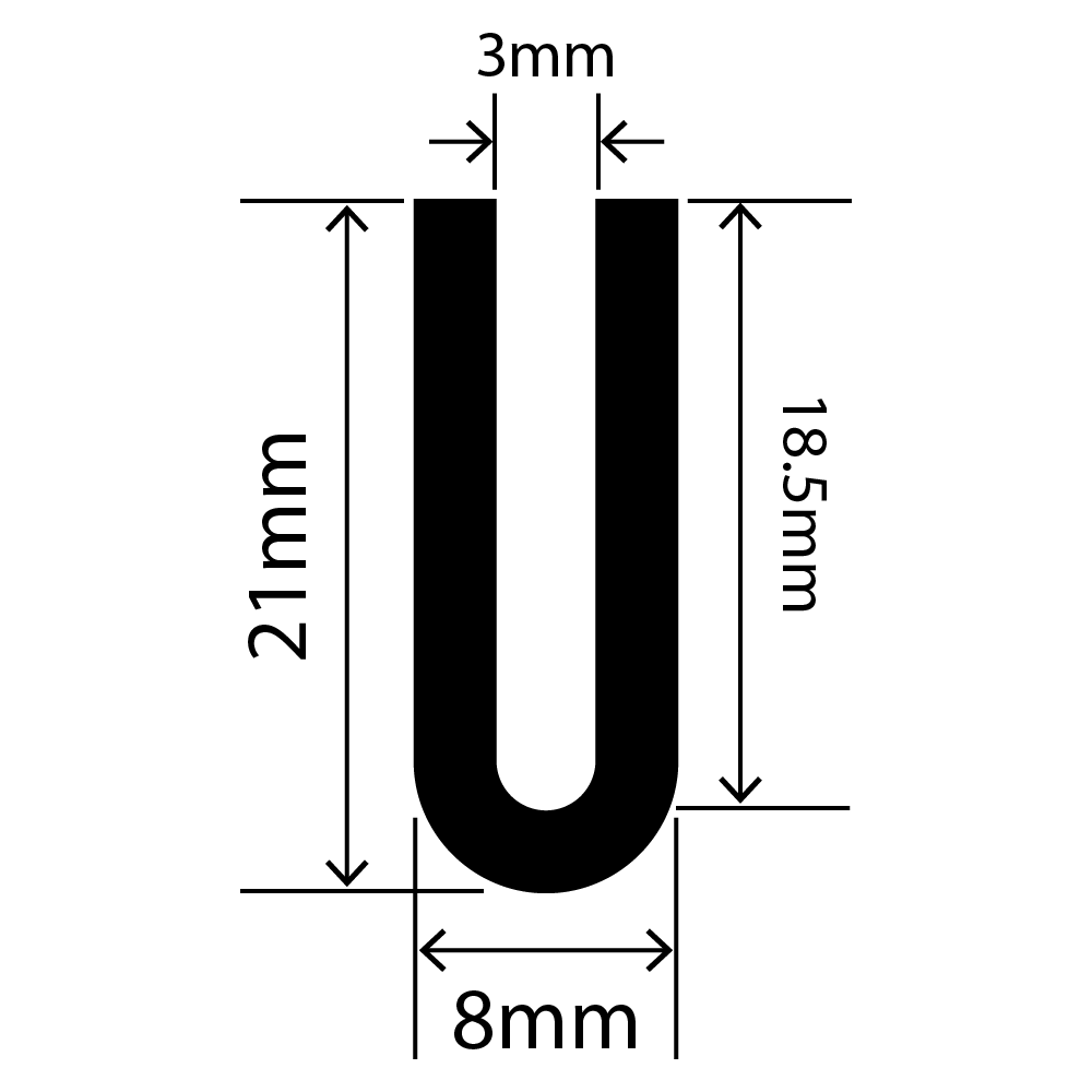 RCSRU8X21V - Silicone Round U Channel - 8mm x 21mm